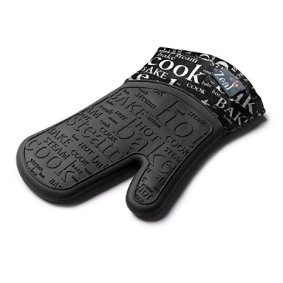 Image of Zeal Silicone Heavy Duty Single Oven Mitt Glove Script Black V117N