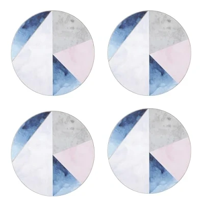 Image of Creative Tops ‘Geometric Palette’ Printed Round Cork Backed Drinks Coasters, 12 cm Blue / Grey (Set of 4)