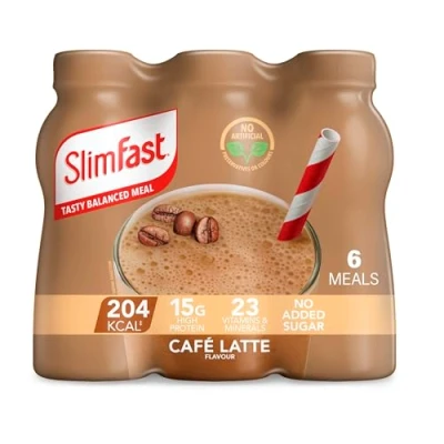 Image of SlimFast Ready To Drink Shake, Cafe Latte Flavour, 325 ml (Pack of 6)