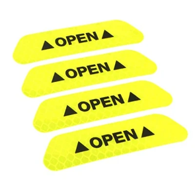 Image of 4 Pieces Safety Reflective Open Sign Warning Mark Car Door Stickers Yellow