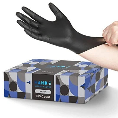 Image of Disposable Black Nitrile Gloves Medium, 100 Pack Powder and Latex Free