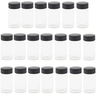 Image of KAHEIGN 20Pcs Clear Glass Vials, 20ml 2/3 Oz Sample Bottles with Plastic Screw Black Cap Transparent Lab Vials Container