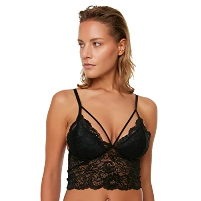 Image of Trendyol Women Underwear Bralette Bustier V Neck Knit Bra Black