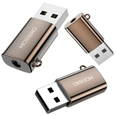 Image of MOSWAG USB to 3.5mm Jack Audio Adapter, Adapter (2 Pack) External Sound Card Converter Compatible with Windows, Desktops, Laptop, MAC, Linux, PS5, PS4, PC
