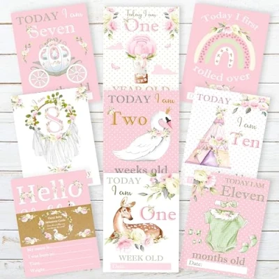 Image of Swan Princess Baby Girl Milestone Cards Elegant Newborn Memory Moments Set Perfect Cherished Keepsake for Girls Unique First Year Celebration