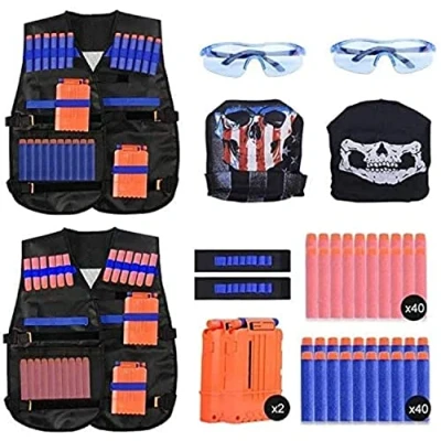 Image of EXTSUD Kids Tactical Vest, 2 Sets Vest for Nerf Guns N Strike Elite Series with 80Pcs Refill Darts, Reload Clips, Masks, Wrist Bands and Protective Glasses