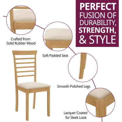 Image of Hallowood Furniture Ledbury Dining Chairs Set of 2 in Light Oak Finish, Solid Wooden Chair with Fabric Pads, Modern &amp; Stylish Kitchen Chairs, Warm Cream