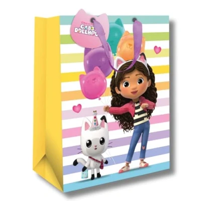 Image of Gabbys Dollhouse Girls Gift Bag Ideal for Celebrations and Birthdays Fans of all Ages, Officially Licenced Responsibly Resourced, 33 x 26 13.5 cm, Multi Coloured