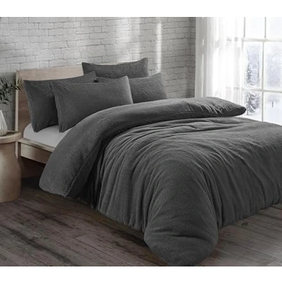 Image of LSU Teddy Fleece Duvet Cover Super Soft Warm Bedding Set Single Double King Quilt (charcoal, Single)