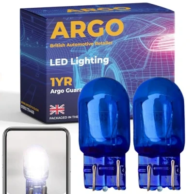 Image of Argo 2 x W21/5w Bulb Xenon White 6000k 12v DRL Daytime Running Lights W21w 7443 Upgrade Super Bright Light T20 Car Van Wedge 580 Headlight
