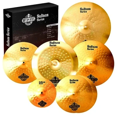 Image of Rhythm Bytes Cymbal Set for Drums New Sultans Series 7 pcs Cymbals Pack Includes 14&quot; High Hat, 16&quot; Crash, 18&quot; 20&quot; Ride, Bonus 10&quot; Splash and China