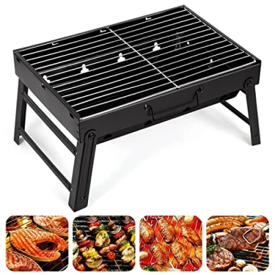 Image of Barbecue Grill, AGM Portable Folding BBQ Charcoal Grill Outdoor Stainless Steel Smoker for Picnic Garden Terrace Camping Travel M Size