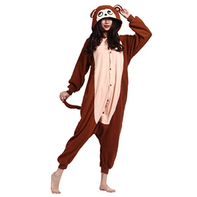 Image of Unisex Adult Animal Cosplay Costume Onesie Pajamas Nightwear Brown Monkey