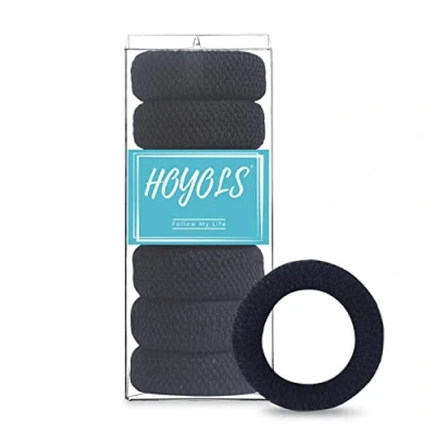 Image of Large Thick Hair Ties, Black Ponytail Holder Seamless Bands Cotton Stretch for Women Mens Ties No Damage Headband HOYOLS (Black)