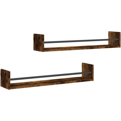 Image of vidaXL Wall Shelves with Bars 2 pcs Smoked Oak 80x16x14 cm