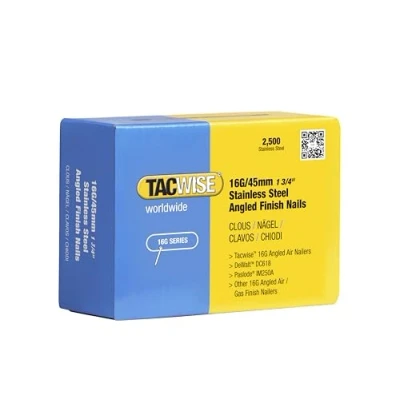 Image of Tacwise 1224 16G/45mm Stainless Steel Angled Finish Nails for Nail Gun (Box of 2500), silver