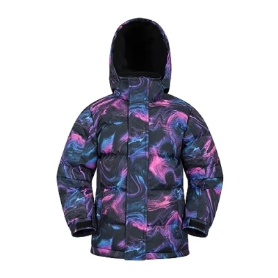 Image of Mountain Warehouse Snow Padded Kids Jacket Water Resistant Coat with Fleece Lined Hood, Adjustable Cuffs &amp; Side Pockets For Winter, Walking, Travel Outdoors Slick Size 7 8 Years