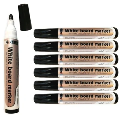 Image of EuroMarksGlobal BLACK Quality Whiteboard Dry Wipe Marker BULLET TIP PEN 3mm Line Drywipe Pens (6)