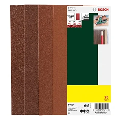 Image of Bosch 25 Sanding Sheet Set for Orbital Sanders, 60 240 Grit, 93x230mm (not punched)