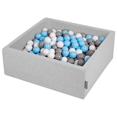 Image of KiddyMoon 90X30cm/200 Balls ∅ 7Cm / 2.75In Square Baby Foam Ball Pit Made In EU, Light Grey:Grey/White/Babyblue