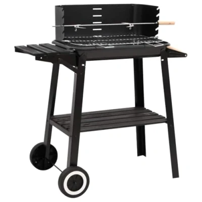 Image of vidaXL Charcoal BBQ Grill with Wheels Black Steel