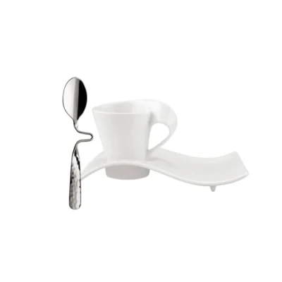 Image of Villeroy &amp; Boch NewWave Café Espresso Set, 3 pieces, Premium Porcelain, White