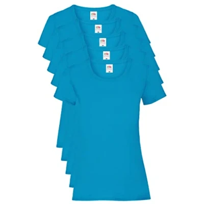 Image of Fruit of the Loom Women Valueweight 5 T Shirt, Blue (Azure ZU), 18 (Manufacturer Size:2XL/18) pack