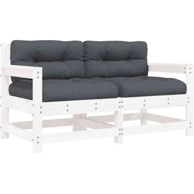 Image of vidaXL Garden Chairs with Cushions 2 pcs White Solid Wood Pine