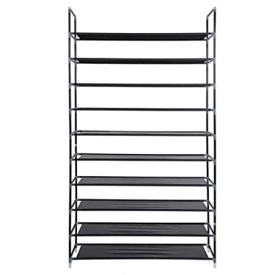 Image of NANIHAL 10 Tier Shoe Rack, Storage, Organiser, Holds Up To 50 Pairs of Shoes Non Woven Fabric, 100 X 28 180 Cm, with Handle Black