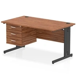 Image of Impulse 1400x800 Desk Walnut/Black Cable Managed Leg 3 Dr Fixed Ped
