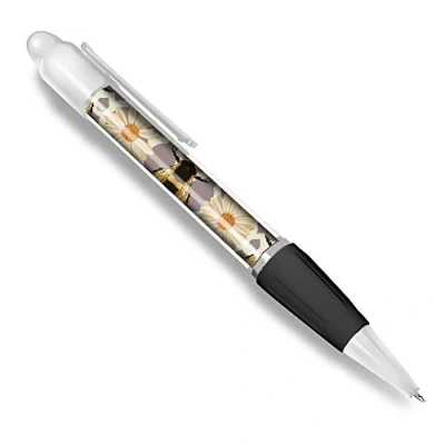 Image of Destination Vinyl ltd Beautiful and comfortable White Ballpoint Pen(Black Ink) Art Deco Bumble Bee Flower #2139