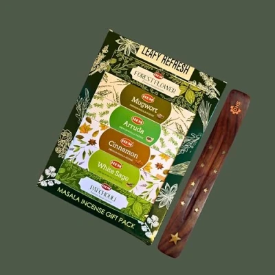 Image of HEM Premium Masala Leafy Refresh Series incense sticks PACK of 6 (15g Each) GIFT with DHS holder…