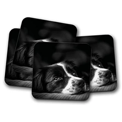 Image of 4 Set Border Collie Coaster Puppy Dog Puppies Farm Sheep Fun #8639
