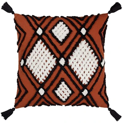 Image of furn. Aquene Tufted Tasselled Filled Cushion Orange Cotton One Size