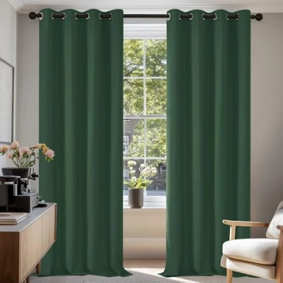 Image of Deconovo Christmas Decorations Functional Blackout Curtains Thermal Insulated Eyelet for Kids Bedroom Dark Green W53 x L95 Inch One Pair