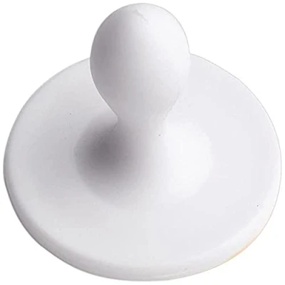 Image of Merriway BH01937 (4 Pcs) Self Adhesive Round Danish Style Hooks, White Plastic 35mm (1.3/8 inch) Pack of 4 Pieces