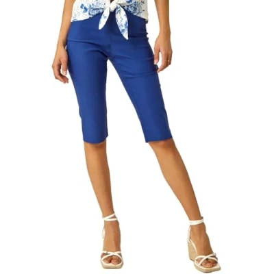 Image of Roman Originals Knee Length Shorts for Women UK Ladies Cropped Capri Stretch Bengaline Pants Crop Trousers Summer Legging Lounge Essentials Elasticated Casual Clothes Midnight Blue Size 16