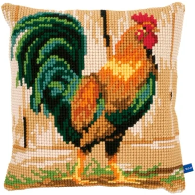 Image of Vervaco Cross Stitch Cushion: Rooster, Multi Colour