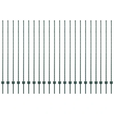 Image of vidaXL Fence Posts 22 pcs U Channel Green 200 cm Steel
