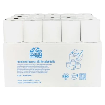 Image of 80mm x 80 mm Thermal Paper Till Rolls Machine Rolls, Credit Card PDQ Cash Register Receipt (20 Rolls)