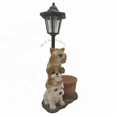 Image of WER HOMESHOWROOM Garden Solar Westie 3 Puppies Hand Painted Lantern Planter Dog Ornament