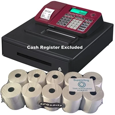 Image of EPOSBITS Paper Rolls, 10 Pack Thermal ECO, Suitable for Casio SE S100 Cash Register, Red Line Indication, Curl Free, Compatible with Chip &amp; Pin Terminals, PDQ, EFT Terminals