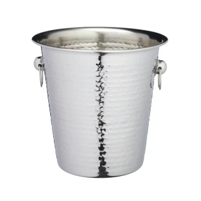 Image of BarCraft BCCHAMBUCHAM Luxury Stainless Steel Wine / Champagne Cooler Bucket, 21 x 20.5 cm (8.5&quot; 8&quot; 8.5&quot;) Hammered Finish