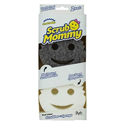 Image of Scrub Daddy Mommy Washing Up Sponge Dual Sided Scrubbing Non Scratch Scourers, Smiley Face Sponges for Cleaning Kitchen &amp; Bathroom, Dish Scrubber, FlexTexture Home Products, Style Two Pack