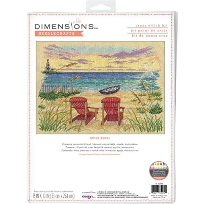 Image of Dimensions 70 35412 Outer Banks Counted Cross Stitch Kit for Beginners, 13&quot; x 10&quot;, 14 Cnt. Natural Aida, 4pcs