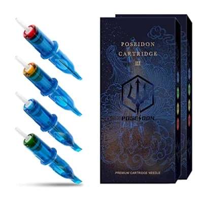 Image of POSEIDON V3 Tattoo Cartridge Needles 30Pcs with Membrane Safety Cartridges Disposable Needle for Artists Curved/Round Magnum (1011RL)