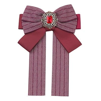 Image of Elerevyo Bow Ties Striped Pre Tied Long Tail Ribbon Brooch Pin for Women Fashion Red One Size