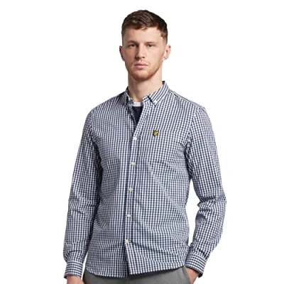 Image of Lyle &amp; Scott Long Sleeve Slim Fit Gingham Shirt Navy/White XL