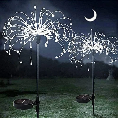 Image of ZVO Solar Outdoor Lights for Garden, 2 Pack 150 LED Firework Fairy Lights, Garden Ornaments String Waterproof Stake Lamp Home Pathway Wedding Party Festive Decor (White)