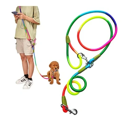 Image of Hands Free Dog Leash for Running Walking Training, Crossbody Double Lead Rope, 1.2cm Thick Nylon Reflective Heavy Duty Belt Small Medium Large Dogs (Colorful)